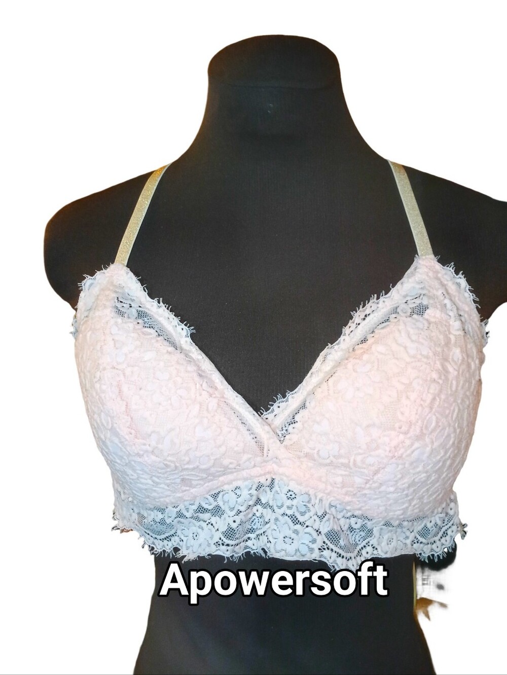Aerie Blush Pink Lace T-Back Bralette Gold Strap Detail Size Large